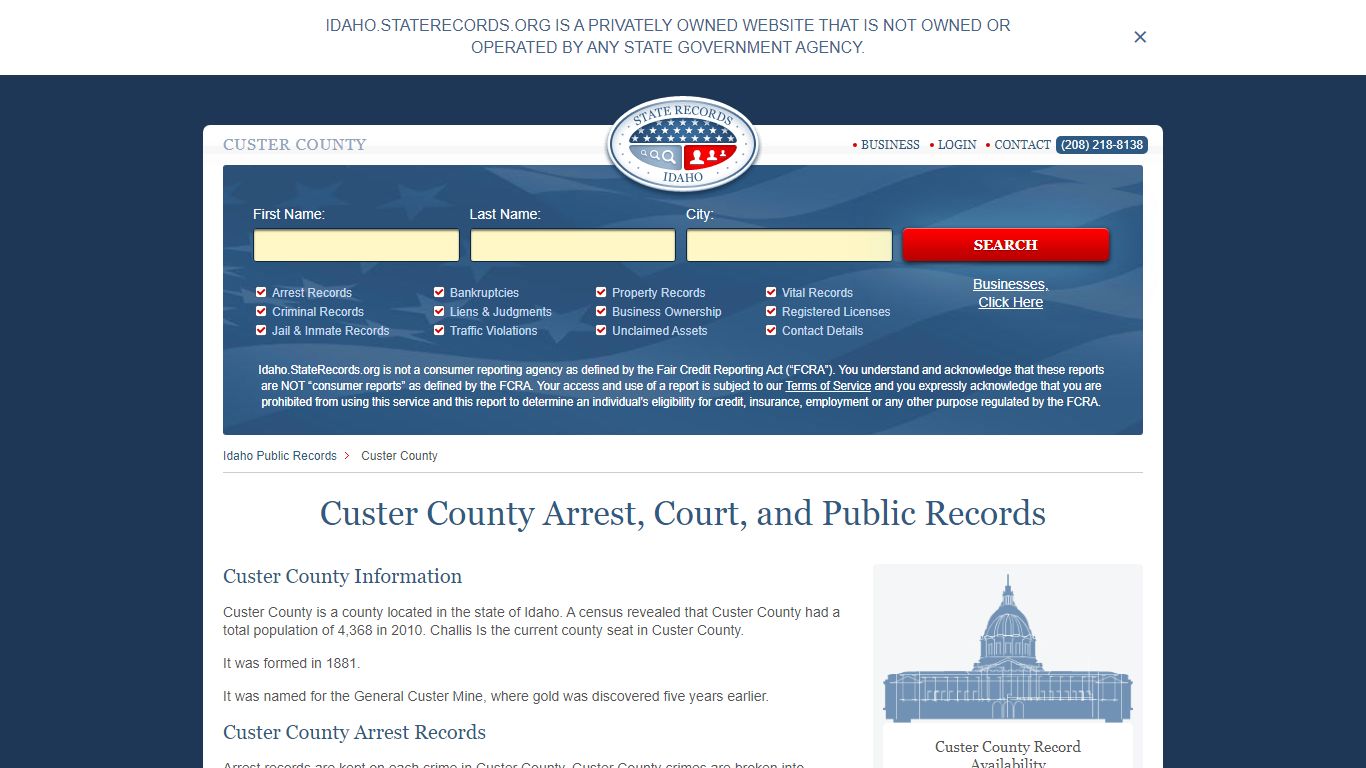 Custer County Arrest, Court, and Public Records